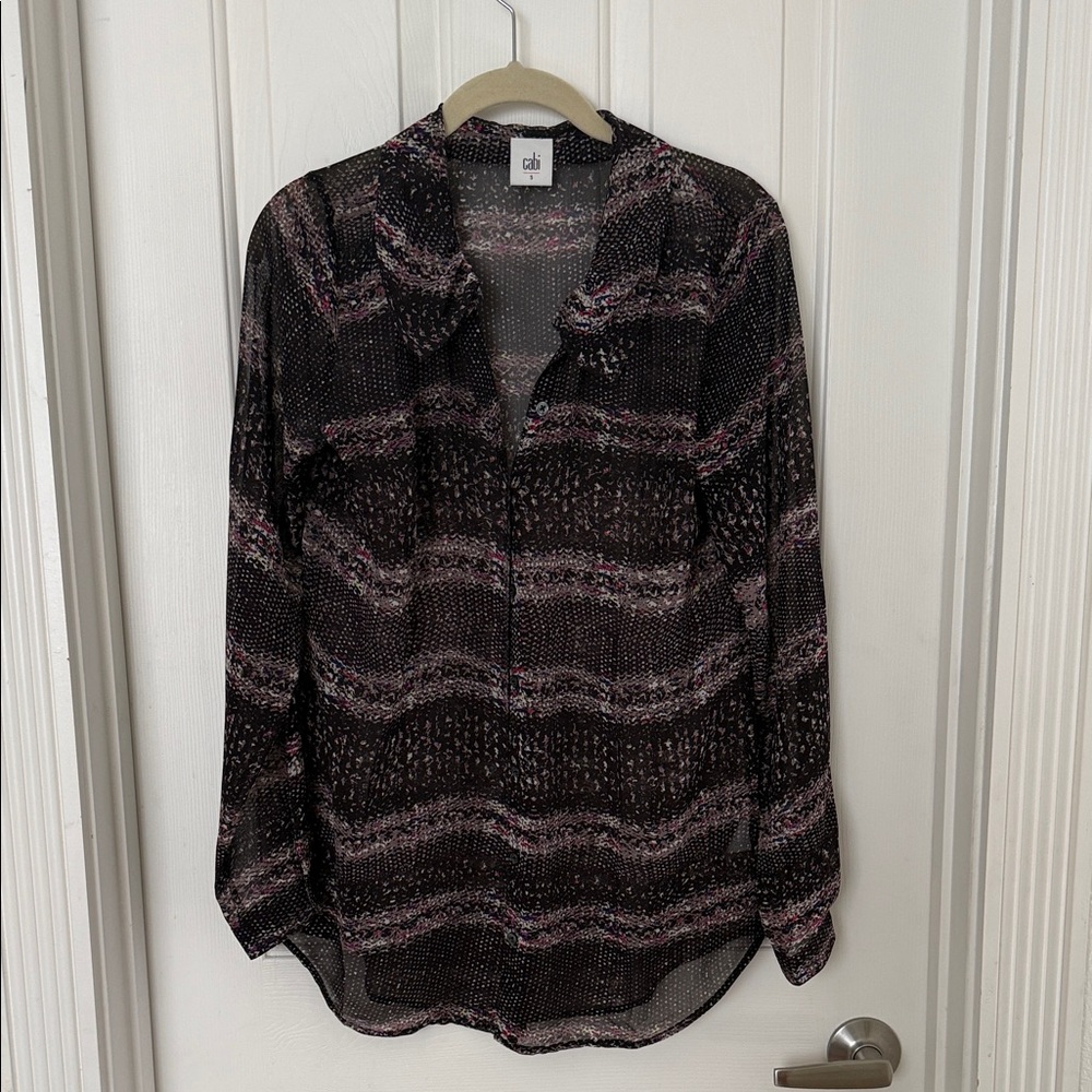 CAbi Black and Pink Patterned Blouse